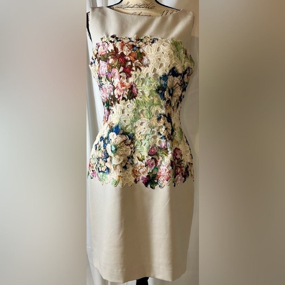 Tahari ASL Multi-Color Floral
Print Double Woven Lace CocktailSheath Dress Sz 8